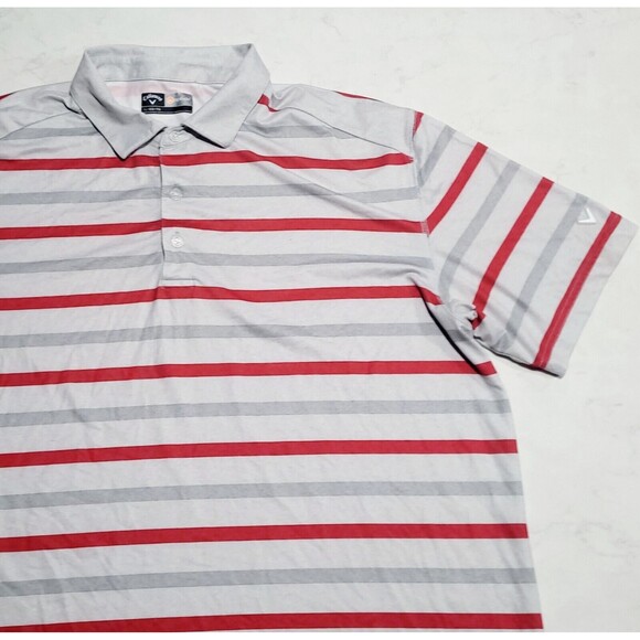 CALLAWAY OPTI-DRI GOLF Polo Shirt XL Gray Red Striped Moisture Wicking NWOT - Picture 1 of 12